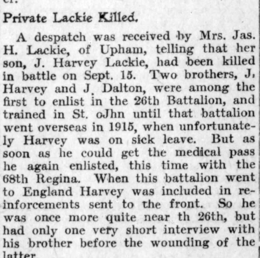 Newspaper clipping– From the Saint John (New Brunswick) Daily Telegraph newspaper c.1916. Submitted for the project Operation Picture Me