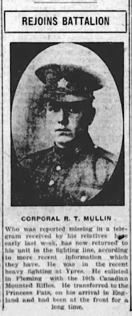 Newspaper clipping– From the Victoria (B. C. ) Times newspaper c. 1916. Submitted for the project Operation Picture Me