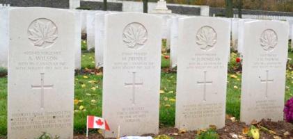 Grave marker&ndash; The group of four who were identified and reburied.  Courtesy of Glenn Kerr