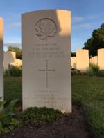 Grave Marker&ndash; Gravestone at sunset with Royal New Brunswick Regiment ( 26th Bttn) Cap badge.
June 2019