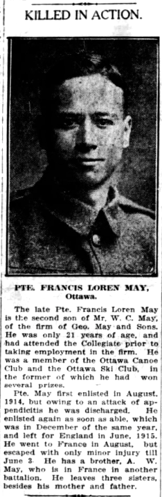 Newspaper clipping– From the Ottawa Citizen newspaper c.1916. Submitted for the project Operation Picture Me