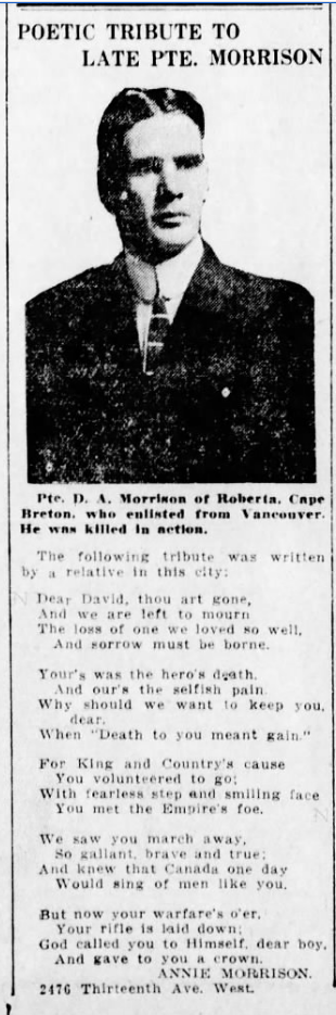 Newspaper clipping– From the Vancouver World newspaper c.1915. Submitted for the project Operation Picture Me