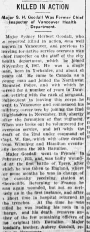 Newspaper clipping– From the Victoria (B. C.) Times newspaper c.1916. Submitted for the project Operation Picture Me