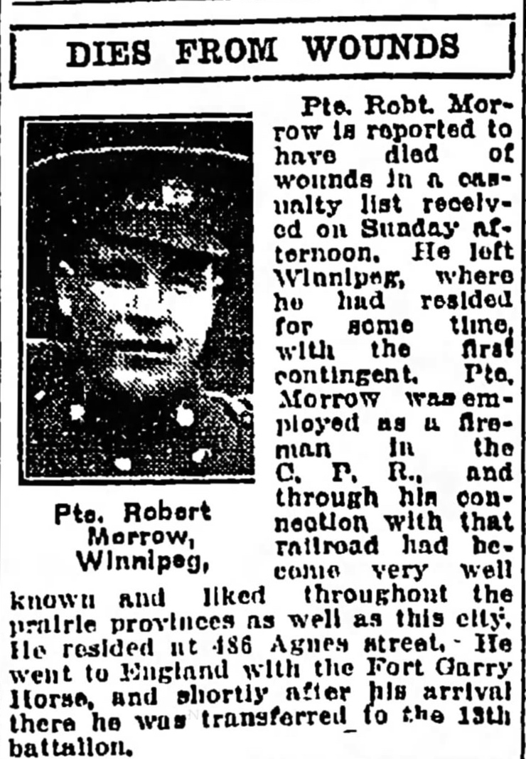 Newspaper clipping– From the Manitoba Free Press newspaper c.1915. Submitted for the project Operation Picture Me