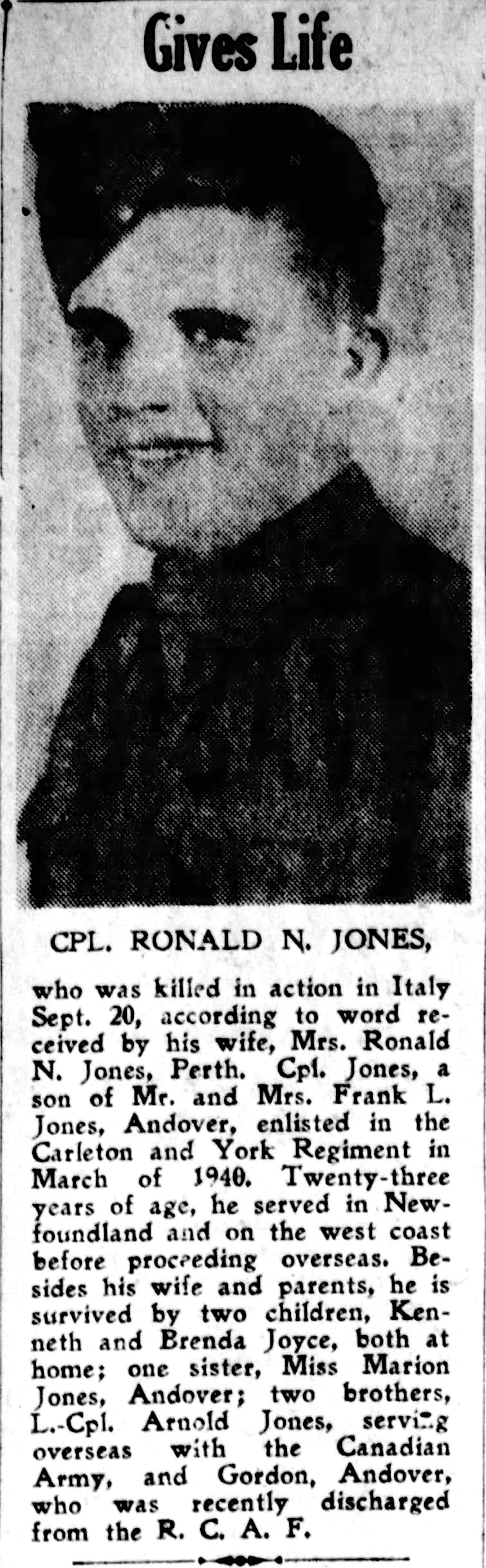 Newspaper clipping– From the Saint John (New Brunswick) Telegraph Journal newspaper c.1944. Submitted for the project Operation Picture Me