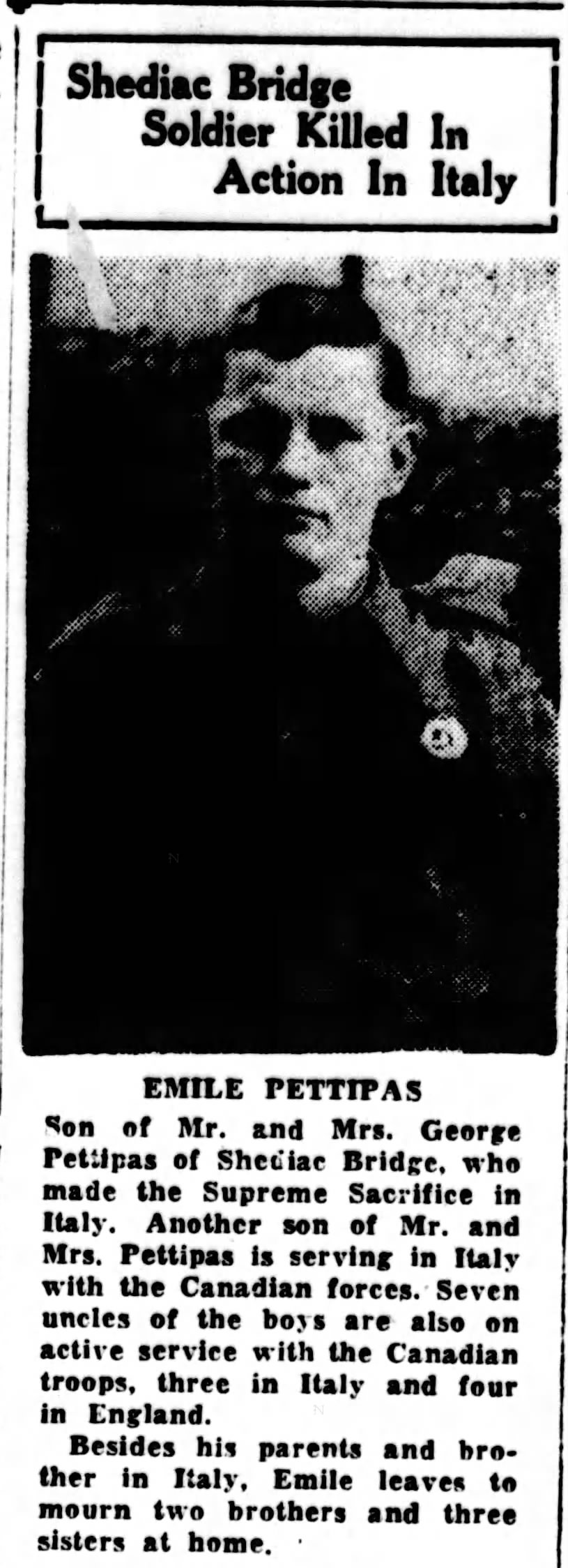 Newspaper clipping– From the Moncton (New Brunswick) Daily Times c.1917. Submitted for the project Operation Picture Me