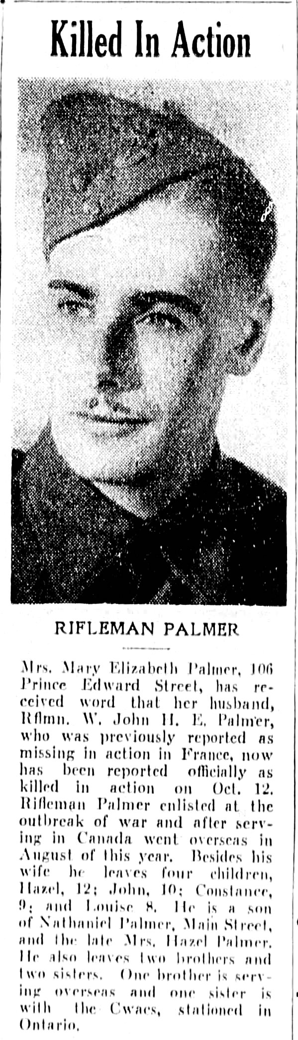 Newspaper clipping– From the Saint John (New Brunswick) Times Daily newspaper c.1944. Submitted for the project Operation Picture Me