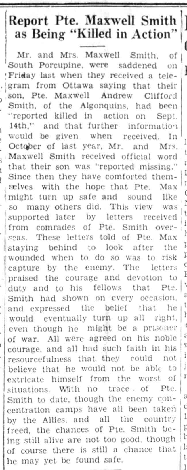 Newspaper clipping– Submitted for the project Operation Picture Me