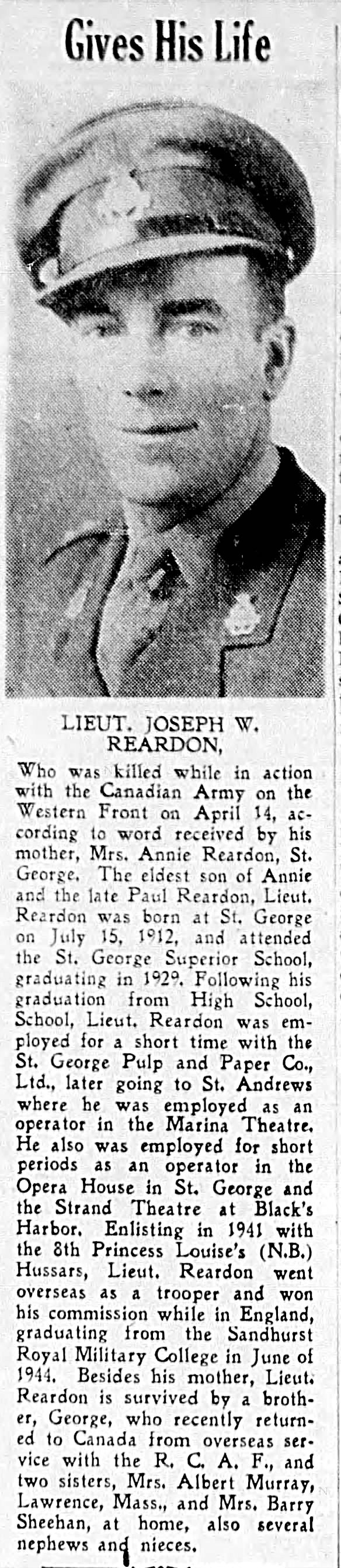 Newspaper clipping– From the Saint John (New Brunswick) Times Globe c.1945. Submitted for the project Operation Picture Me