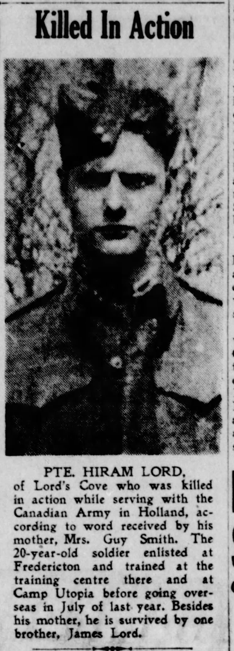 Newspaper clipping– From the Saint John (New Brunswick) Telegraph Journal newspaper c.1945. Submitted for the project Operation Picture Me