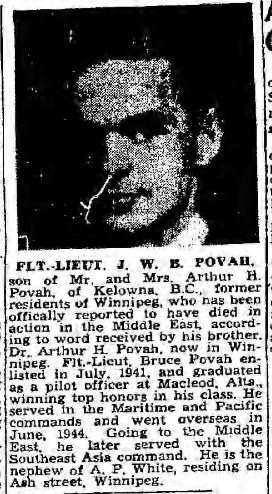 Newspaper clipping– From the Winnipeg Free Press 1945. Submitted for the project Operation Picture Me
