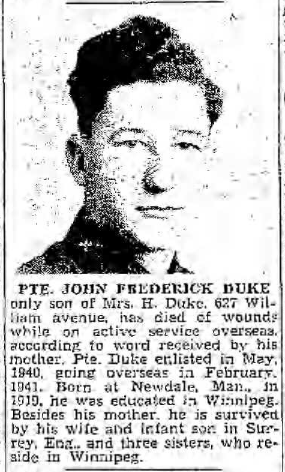 Newspaper clipping– From the Winnipeg Free Press 1945. Submitted for the project Operation Picture Me