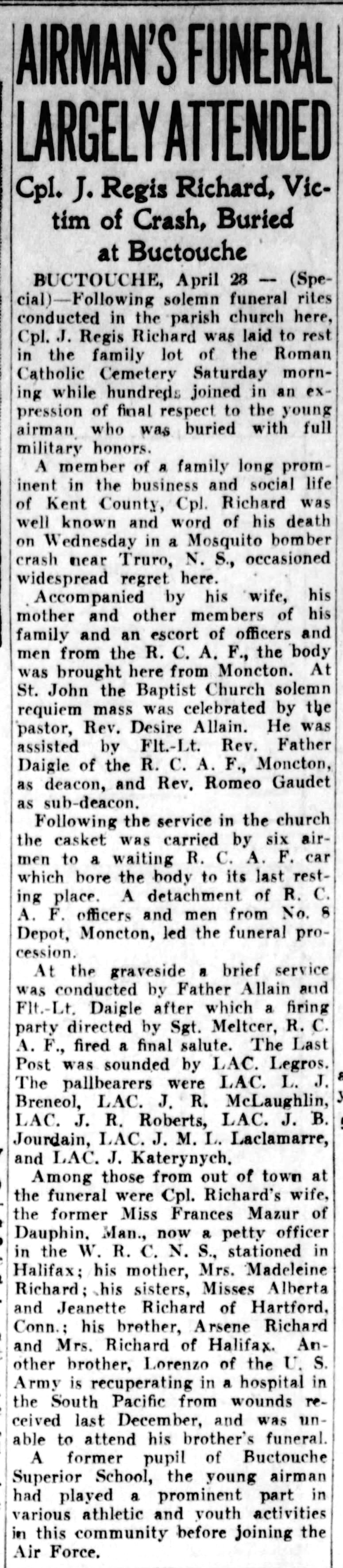 Newspaper clipping– From the Saint John (New Brunswick) Telegraph Journal newspaper c.1945. Submitted for the project Operation Picture Me