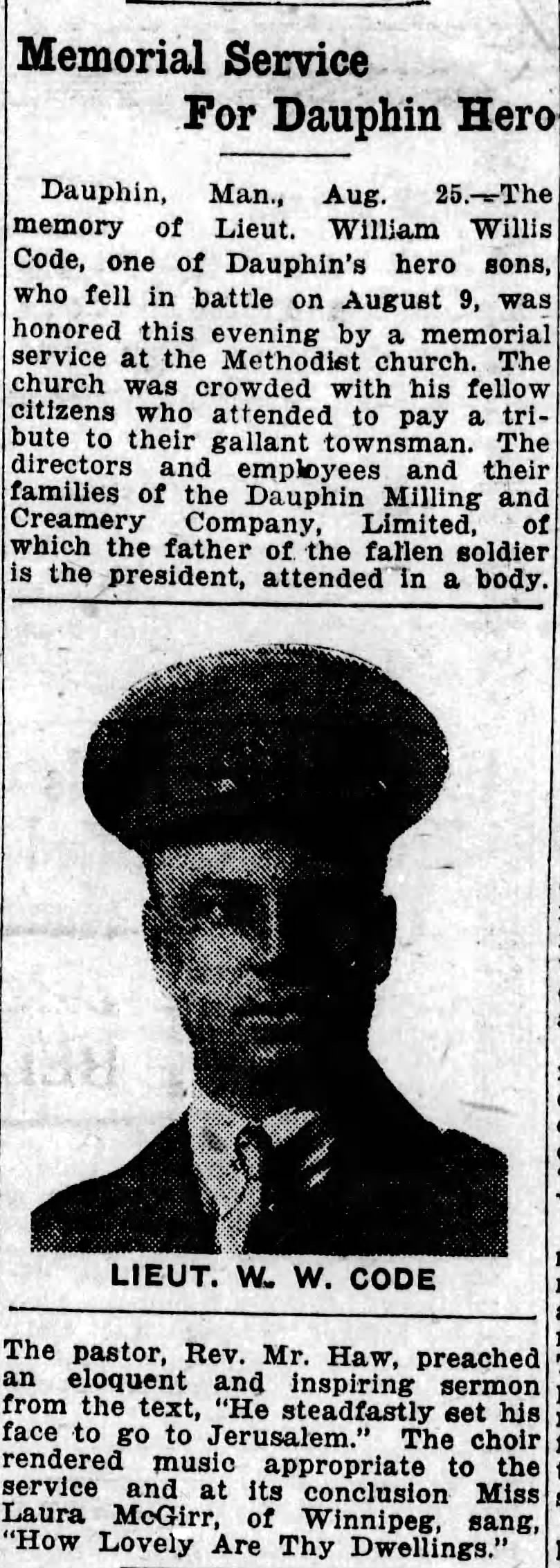 Newspaper clipping– From the Free Press Prairie Farmer c.1918. Submitted for the project Operation Picture Me