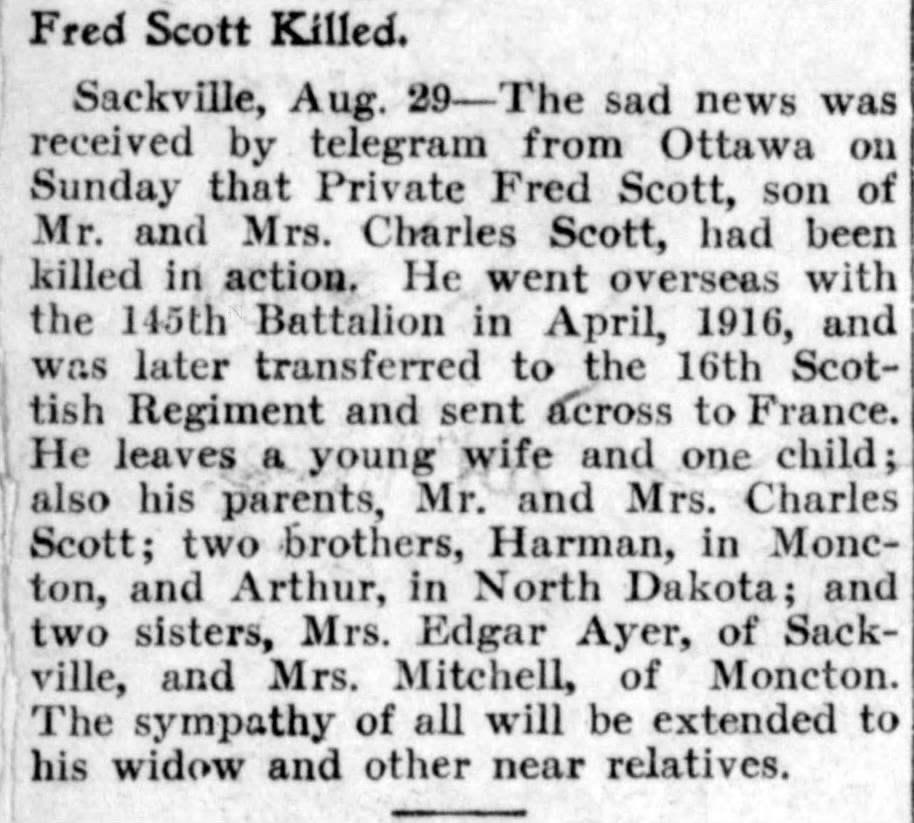 Newspaper clipping– From the Saint John (New Brunswick) Daily Telegraph newspaper c.1918. Submitted for the project Operation Picture Me