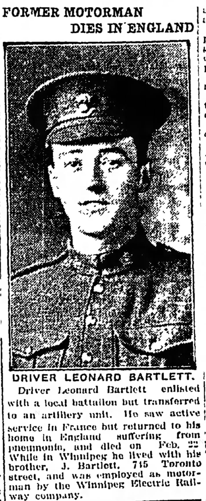 Newspaper clipping– From the Manitoba Free Press newspaper c.1917. Submitted for the project Operation Picture Me