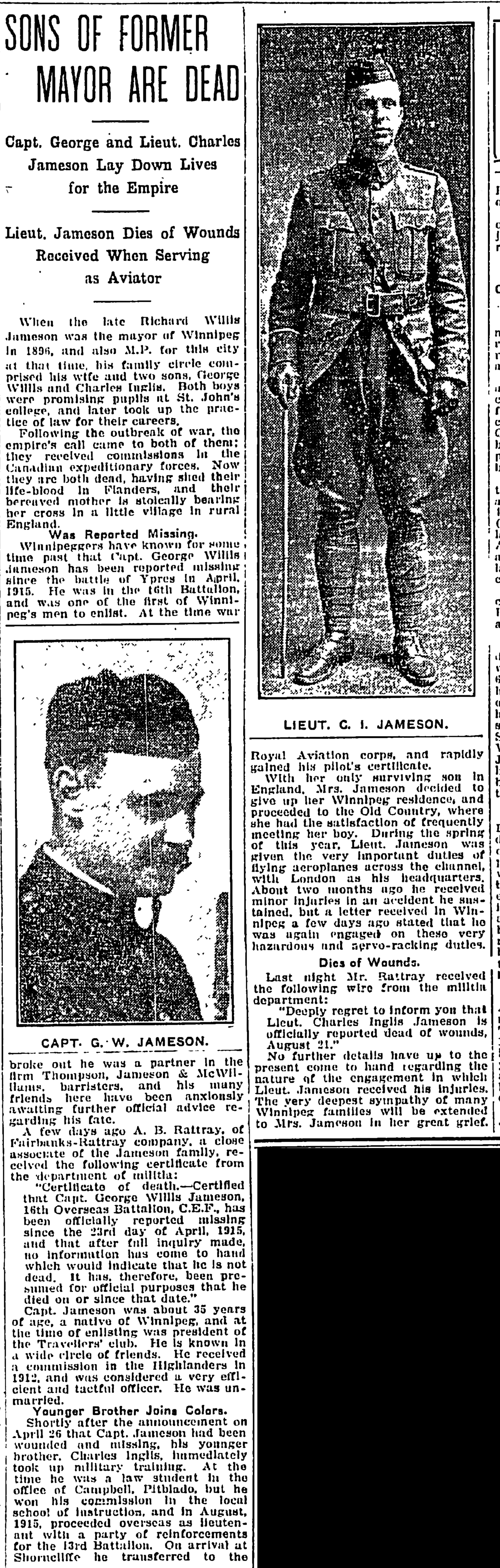 Newspaper clipping– From the Manitoba Free Press newspaper c.1916. Submitted for the project Operation Picture Me