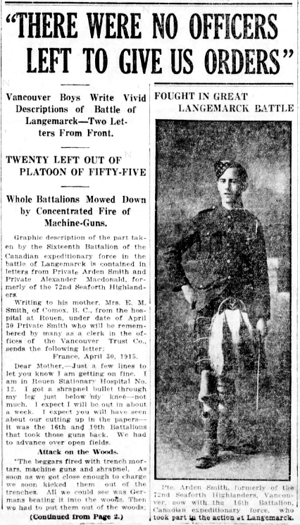 Newspaper clipping– From the Vancouver World newspaper c.1915. Submitted for the project Operation Picture Me