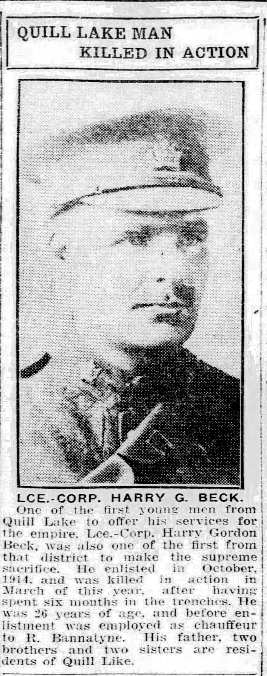 Newspaper clipping– From a World War 1 issue of the Free Press Prairie Farmer newspaper c.1916. Submitted for the project Operation Picture Me