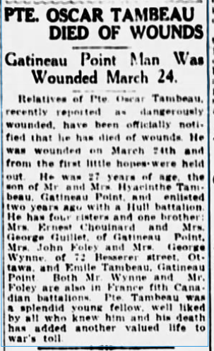 Newspaper clipping– From the Ottawa Citizen newspaper c.1917. Submitted for the project Operation Picture Me